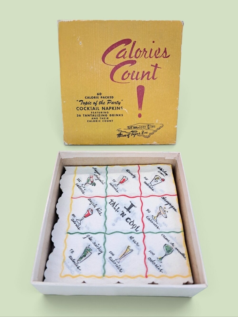 Vintage 1950s House Of Paper Calories Count Cocktail Napkins Boxed Set Of 20